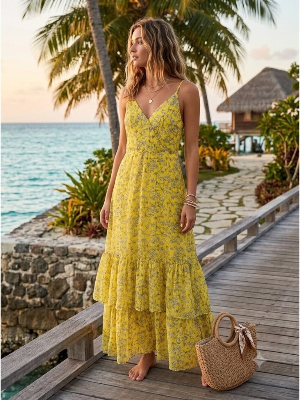 Banana Republic Yellow Floral Maxi Dress Petite 2P NWT Vacay Summer Boho